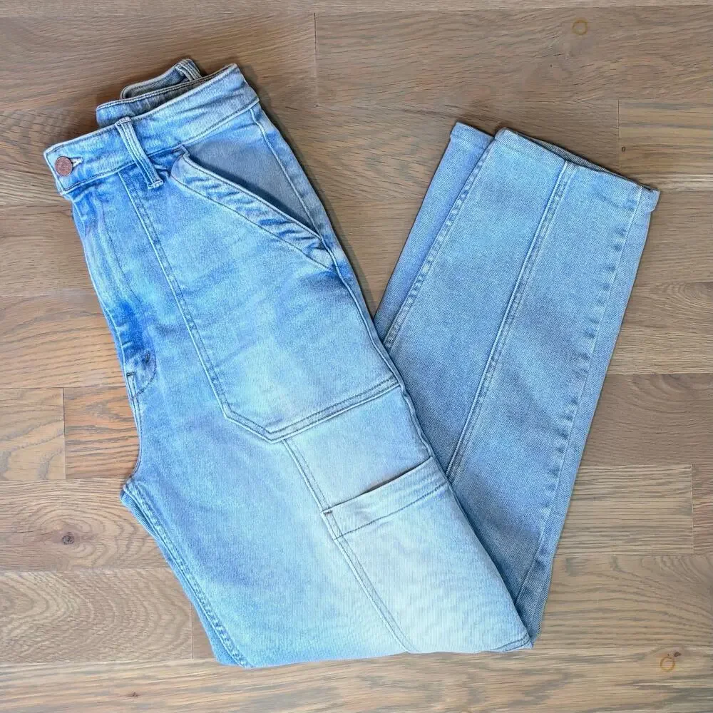 Mother Private Double Pocket Skimp Cargo Jeans Light Wash Stretch Womens Size 28